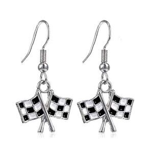 NEW Earrings Black and White Checkered Flags Dangle Drop Racing Jewelry